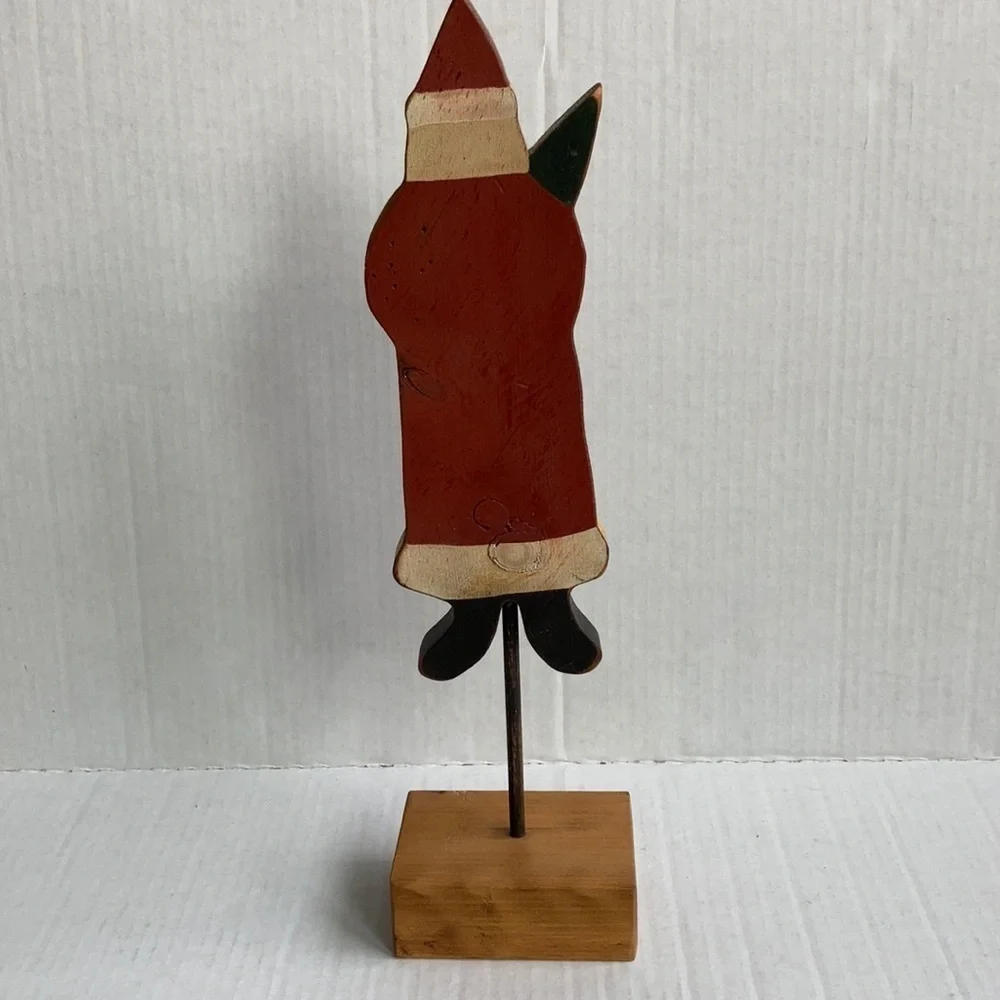 Vintage 1983 wood carved painted Santa Christmas tree on pedestal